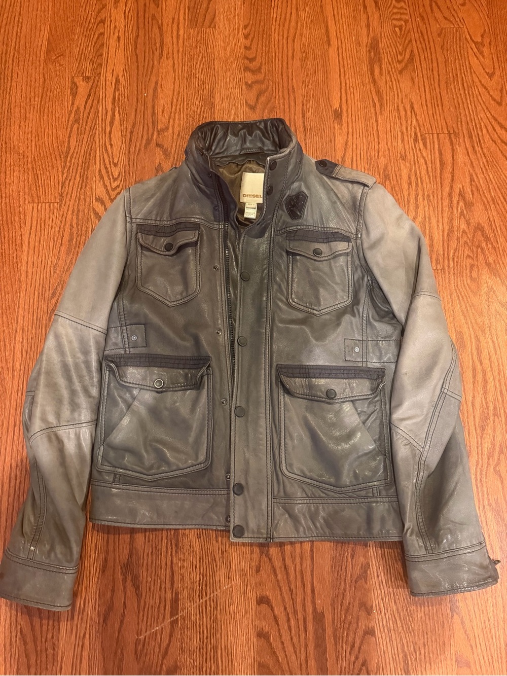 Diesel Men's Gray Lamb Leather Jacket Size L